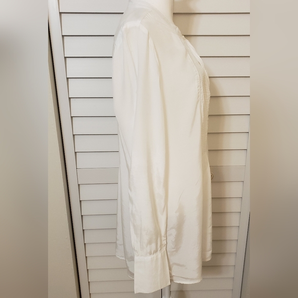 Free People Bright White Tunic Blouse Neck Mandarin Collar  Size M - Picture 5 of 13